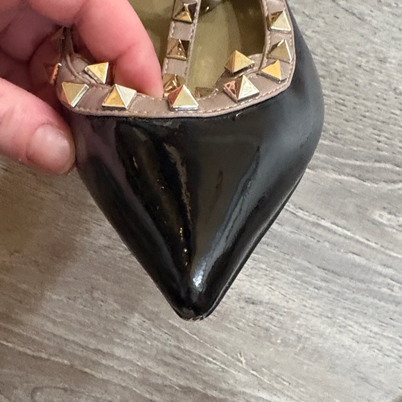 Valentino Glossy Black and Nude Studded Flats - Picture 3 of 4